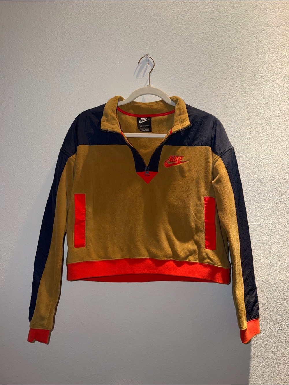 Nike Women’s Colorblock Fleece Pullover - Tan, Navy & Red